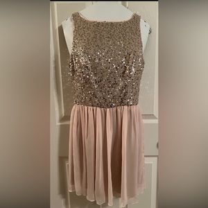 Silver-cream sequin short formal dress